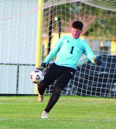 Shawnee Goalie Kobe Karner makes a goal kick.