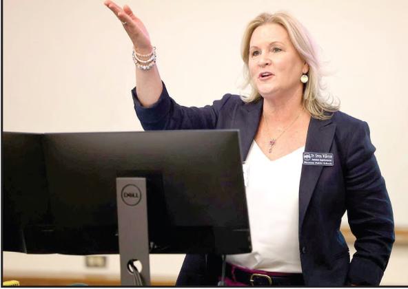 SPS Assistant Superintendent, Dr. Teresa Wilkerson, speaks at the RECHARGE-OK Kick Off Event. Photo provided Py SPS