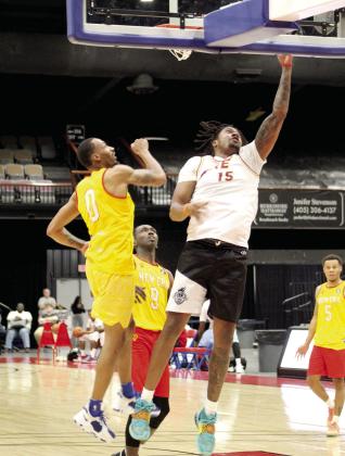 T.J. Maston, who has played with Baylor and the TBL’s Dallas Skyline, puts up a shot in the FireLake Arena Fall Shootout Basketball Tournament on Oct. 15. Maston was on the “Shawnee Fire” team playing against “New Era.” Countywide &amp;amp; Sun/Natasha Dunagan