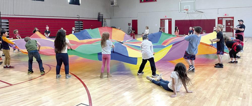 The $20,000 Healthy Incentive Grant received by McLoud Public Schools is used to promote healthy active lifestyles. The funding has been used to purchase balance boards and a large rainbow parachute as pictured above.
