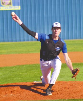 Bethel junior Bronc Robbins pitches during the third inning of the first home game against Heritage Hall on April 8.