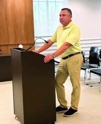 Maud Superintendent Brad Hawkins addressed the Pottawatomie County Commissioners, requesting a new mower and new engine for grounds maintenance in the district. Hawkins said he was from the Maud/Ada area and returned home July 1 after accepting the position of Superintendent. Suzie Campbell, Countywide &amp; Sun