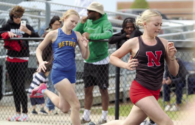 Bethel's Lakrisha Hagerman competes in the 100-meter dash at the North Rock Creek High School Track Meet on April 1. Natasha Dunagan, Countywide &amp;amp; Sun