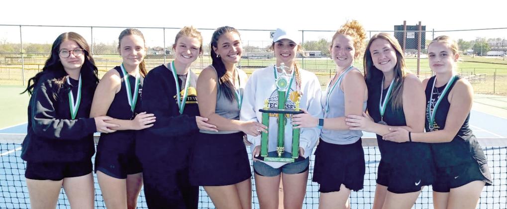 The Tecumseh High School Lady Savages Tennis Team placed first in the Seminole Tournament on April 7. #1 Doubles team Jalee Meyers and Laycee Thoma took first. #2 Doubles team Lili Lowden and Kalyn Bartmess placed second, and Avery Renken and Maggie Johnson, also in #2 Doubles, came in fifth. Kyann Sells, in #1 Singles, placed first, and Amanda Magill, in #2 Singles, took third. Photo provided by Jennifer McKnight