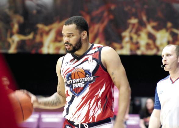 Potawatomi Fire Guard Deshawn Munson takes the ball up-court in the April 26 home game against the St. Louis Griffins. According to potawatomifire.com, Munson reached 2,000 TBL career points during the game, joining Chuck Guy who accomplished the milestone last season. The Fire won 127-124, in overtime. Natasha Dunagan, Countywide &amp; Sun