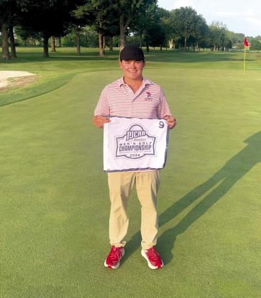Seminole State College golfer Carson Newton, of Seminole, poses on the Twin Hills Golf and Country Club course in Joplin, Missouri, during the Division II NJCAA National Golf Tournament. Newton placed ninth at the tournament and was named to the All-American Team. Photo provided by Seminole State College