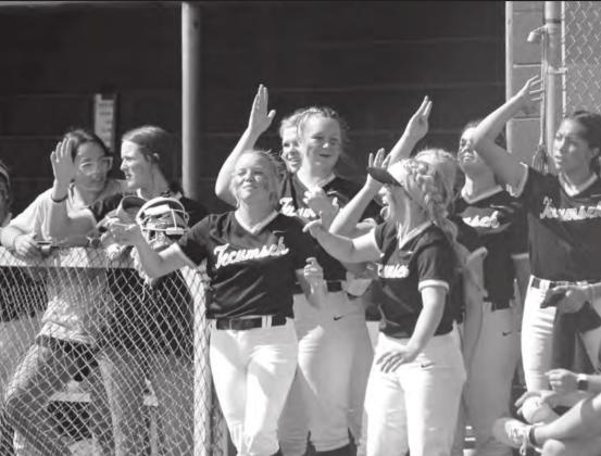 Pictured left, players in the dugout say the “Which way? That way.” chant after a foul during the 4A Regional game against Marlow on Oct. 7. Tecumseh won that game, 4-2, and the next two games against Blanchard to win Regionals and advance to State today at 11 am. Countywide &amp;amp; Sun/Natasha Dunagan