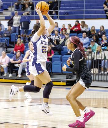 Bethel senior Ava Gascon puts up a shot during the Dec. 11 game in the Bethel First United Basketball Classic. The Lady Wildcats won this game, 49-36; beat Pauls Valley, 42-39; then fell to McLoud, 41-63, to take second in the three-day tournament. Photo courtesy of Richelle Treece.