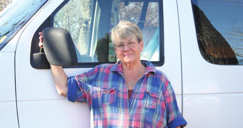 Countywide &amp;amp; Sun columnist Patti Poteete stands in front of Clarabelle the Campervan that she and her husband, “Mr. Right” travel in together.