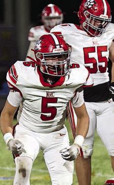 North Rock Creek’s Braden Ueltzen celebrates after holding Holdenville on the 4th down. Photo courtesy of Gowin Photography