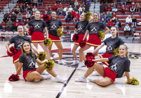 The Dale High School Cheerleaders end their halftime Basketball Homecoming performance on Jan. 30. Photo provided by Rick Hester, Lincoln County News