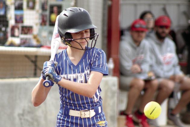 Bethel freshman Hailey Hanmer passes on a close pitch before getting the walk. Natasha Dunagan, Countywide &amp; Sun