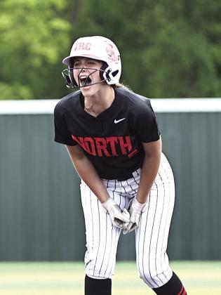 North Rock Creek's Taylor Bailey gets fired up after hitting a double. Photo courtesy of Gowin Photography