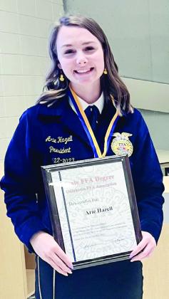 Macomb senior Arie Hazell received her State FFA Degree this month. Hazell also served as the Macomb FFA Chapter President. Photo provided.