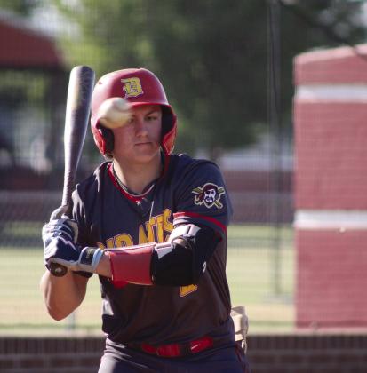 Dale sophomore Jackson Harris passes on a ball before walking in the April 22 game with Ripley. The Pirates won, 17-5, making their record 21-4. They played in Class 2A Districts against Pawnee on April 23. Before the varsity game on Monday, 2021 Oklahoma Baseball Coaches Association Hall of Fame Coach Bruce Throckmorton was honored. Countywide &amp; Sun/Natasha Dunagan