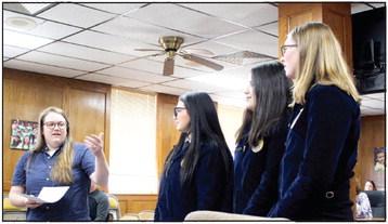 Shawnee FFA Advisor Jordan Miller introduces Desiree Mcanally, Makayla Gonzales and Eva Webb who received multiple Career Passports at the recent State FFA Convention. Miller also spoke about an award and grants received by her and fellow advisor Chase Ferguson during the Shawnee Board of Education meeting on June 5. Countywide &amp;amp; Sun/Natasha Dunagan