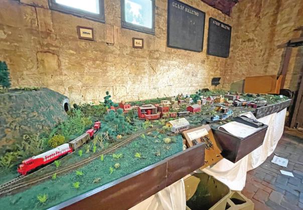 A train display and other depot artifacts are housed and on display inside the Santa Fe Depot by appointment.