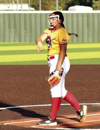 Dale senior Boo Herber slings one home during the Dale Fast Pitch Festival on Sept. 11. File Photo