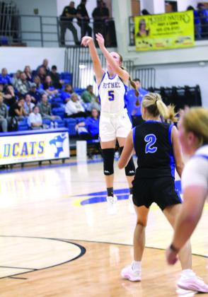 Bethel junior Kinley Bowles sinks a three-point shot in the Dec. 5 home game against Bridge Creek. The Lady Wildcats won 64-42. Natasha Dunagan, Countywide &amp;amp; Sun