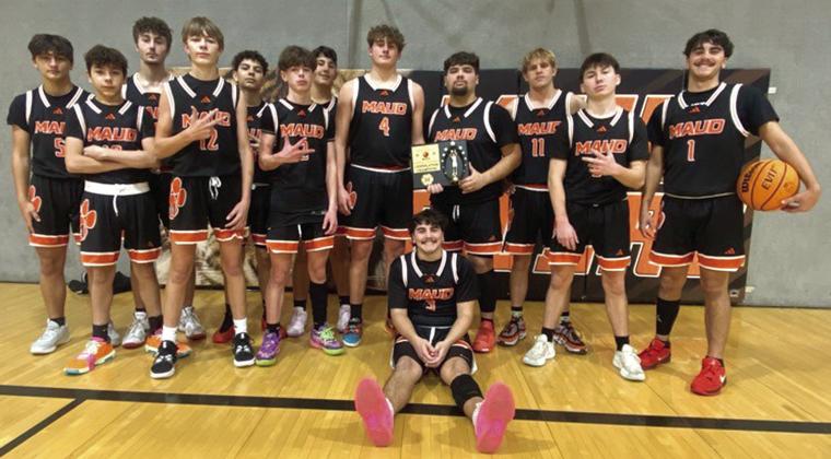 The Maud Tigers won the consolation round of their OLG Propane 8-Man Basketball Classic, Dec. 5-7. On Dec. 5, they lost to Alex, 45-52, but they won against Maysville, 56-45, on Dec. 6, and they triumphed with Weleetka JV, 50-45, on Dec. 7. The Lady Tigers also competed in the tournament and made the consolation round. They lost to Alex, 19-51; won with Paoli, 53-25; and, fell to Depew, 34-46. Maud hosted seven teams from the area. Photo provided.