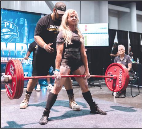 Misty Rendleman deadlifts 408 lbs at the IPL Olympia 2025 meet in Las Vegas in Oct. On another try, she set a world record for the 132 lb/50-54 age classification, lifting 429 lbs. Photo Provided