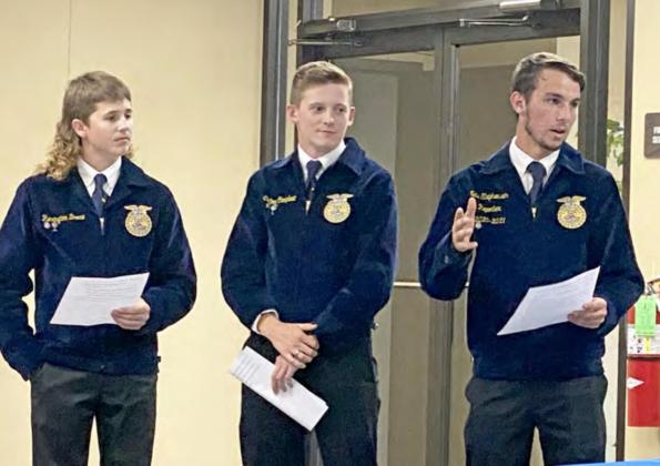 Bethel FFA Officers address the Bethel Board of Education during the meeting Monday, Oct. 11. Pictured from right President Nate Stevenson, Secretary Colton Campbell, and Sentenal Remington Boone. Countywide &amp;amp; Sun/Suzie Campbell