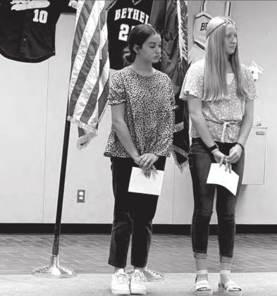 Marlee Affentranger and Kinsley Clannin present a request for a Pom Squad to the Bethel Board of Eduction during the meeting Monday, Oct. 11. Countywide &amp;amp; Sun/Suzie Campbell