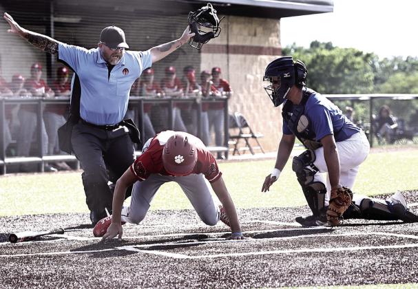 Brody Streber beats the throw and scores. for North Rock Creek in their first summer league game on May 26 against Bridge Creek, winning 7-2. Photos Provided by Gowin Photography