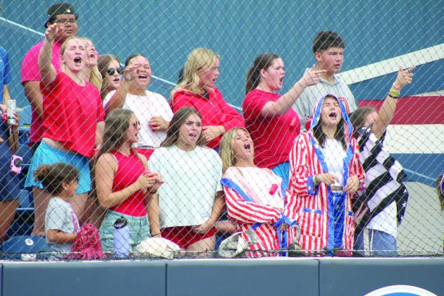 Dale fans, several from the softball team, cheer on the Dale Baseball Team.