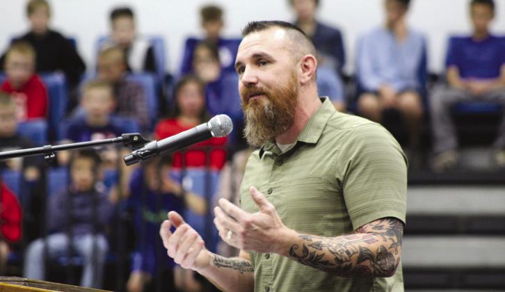 Former Air Force Thunderbirds Pilot Clint Bryant was the Honorary Speaker during the Bethel Public Schools Veterans Day Program on Nov. 11. Bryant is also the Lead Pastor at Tecumseh First Baptist Church and a certified CrossFit trainer.