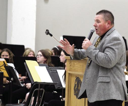 Tecumseh Band Director John Outon was the Principal Speaker at the Tecumseh High School Veterans Day Program, Nov. 11. He spoke about how important it is to appreciate the sacrifices of veterans. He played a recording of his Uncle Woody telling a story about flying in Vietnam and nearly being captured. Countywide &amp; Sun/Natasha Dunagan