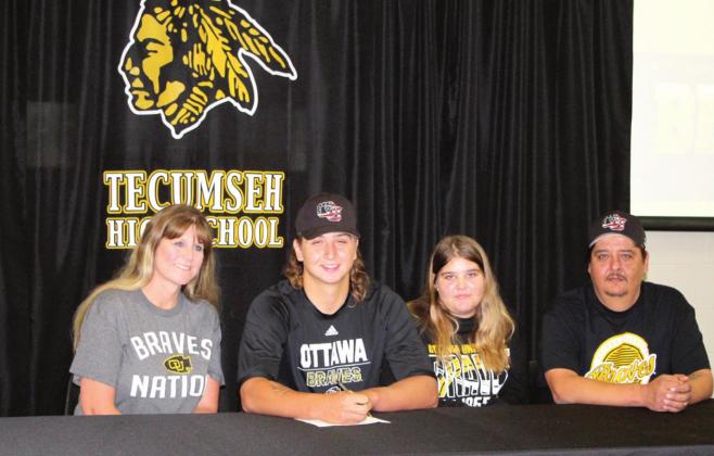 Tecumseh High School senior Hayden Coker will go to Ottawa University, Ottawa, KS, under a baseball scholarship. Shown are his mother Karen Coker, Coker, sister Makayla Coker, and father Bill Coker on Oct. 20. Countywide &amp;amp; Sun/Natasha Dunagan