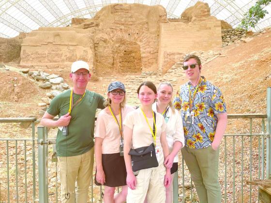 The Keller and Baird family, relatives of Bethel coach Tara Satterfield, pose at Tel Dan, Israel earlier this month. After the Israel-Hamas War began on Oct. 7 and their flight was canceled at the Tel Aviv airport, they had to find a way out. Shown, from left, are Fred, Darline, and Jennifer Keller and Lauren (Keller) and William Baird. Photo provided.