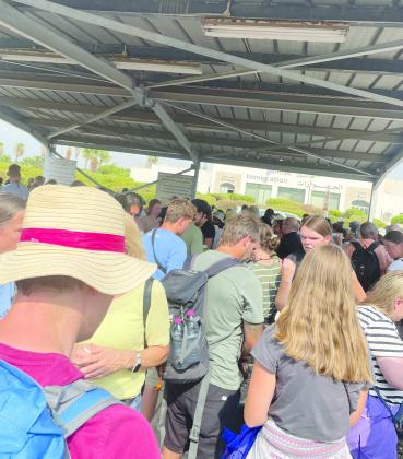 The Keller and Baird family were among the throng of people fleeing from Israel into Jordan after the Oct. 7 Hamas attacks. This was taken at the Jordan border crossing. Photo provided.