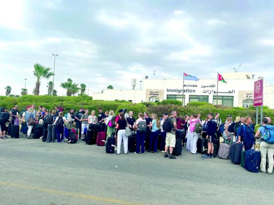 The Keller and Baird family faced many long lines like this one at the Jordan border crossing check point after the Oct. 7 Hamas attacks. Photo provided.