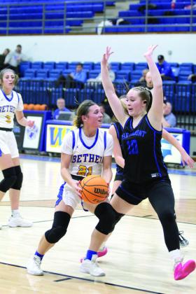 Bethel sophomore Bailey Tucker prepares to shoot and ends up fouled.