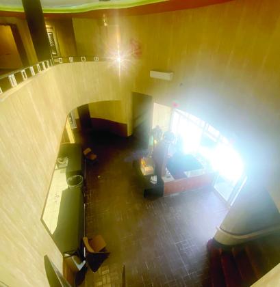 A mezinine view looking down at the main entrance to the Hornbeck and Penthouse theater. The second, upstairs theater was added in 1973. Julie Talton, Countywide &amp;amp; Sun