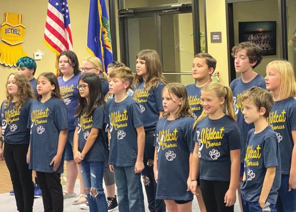 Bethel Upper Elementary students and one Lower Elementary Student serenaded the crowd with a couple of songs before the Nov. 8 meeting of the Bethel School Board. Countywide &amp;amp; Sun/ Suzie Campbell