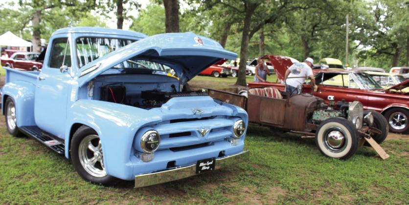 Wes Culwell, his son Bill Fleming, and Fleming's wife, Tammy Nelson, all of Asher own these three vehicles. Culwell owns 'Blue Eyed Mary,' a 1954 Ford F-100. Fleming owns the 1926 Rat Rod, made from various parts found on his father's farm. Nelson has the 1967 Plymouth GTX. Natasha Dunagan, Countywide &amp;amp; Sun