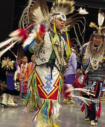 Xavier Whiteshirt performs a Men's Southern Fancy Dance during the CPN College and Career Fair at Firelake Arena on Sept 3. Cheyanna Dietz, Countywide &amp;amp; Sun