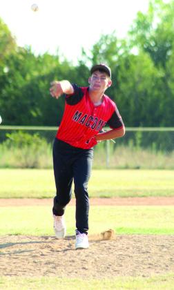Macomb junior Zane Caldwell throws to home during the Aug. 28 home game against Stonewall.