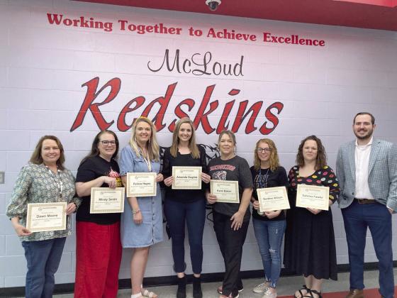 McLoud ECC grant winners pictured from L: Dawn Moore, Mindy Smith, Felicia Hayes, Amanda Gugino, Principal, Kami Baker, Dorthee Wilson, Sabrina Fowler and Austin Carroll, MSF President. Not pictured -Amy Young and Leslie Norwood. Photo provided