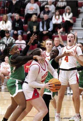 Dale junior Danika Pendley gets the rebound and aims for the basket.