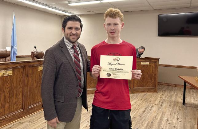 Jake Christie is recognized as the Student Leader of the Month and present a Mayoral Citation by Mayor Daniel McClure. Jake attends McLoud High School and is a member of the basketball team. Countywide &amp;amp; Sun/Suzie Campbell