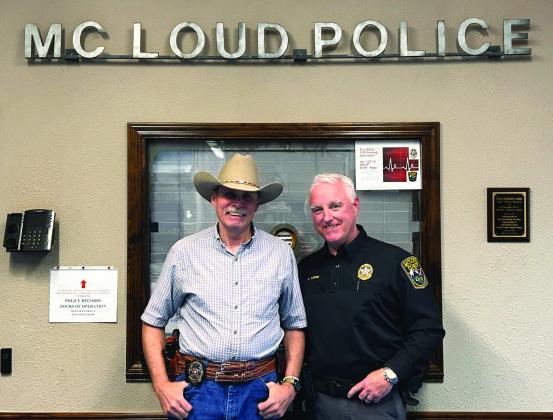 McLoud Police Officer Michael O’Leary was recognized as the City Employee of the Month, Thursday, April 28. He is pictured with Police Chief Kyle Webb, right. Countywide &amp;amp; Sun/Suzie Campbell