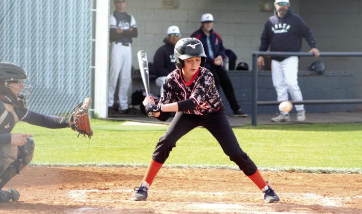Maud freshman Carsyn Bodkin takes his turn at bat during the game.