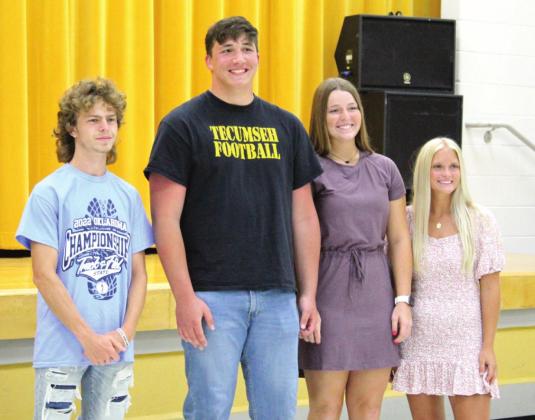 CORRECTION: Four senior athletes from Tecumseh High School achieved All-State status this school year and were recognized during the THS Athletic Awards on May 16. They are Hayden McClure, in track; Brennon Carter, in football; Emily Bingham and Lauren Taylor, both in softball. Countywide &amp; Sun/Natasha Dunagan