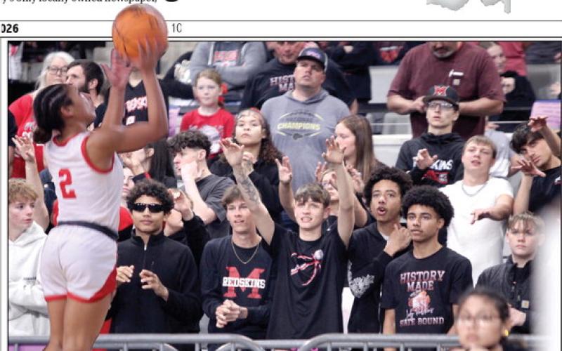 The Lady Redskins made their first appearance in the State Basketball Tournament in school history, cheered on by the McLoud Student Section. McLoud junior Claire Mapira sinks her shot during the Class 4A State Quarterfinal game against Harrah, at the OG&amp;E Coliseum in OKC on March 10. The Lady Redskins won, 44-30, and advance to the Semifinals today (March 12) at 6 pm in Yukon. Look under "Sports" to find more photos, or click on the camera banner to see them all. Photos by Natasha Dunagan, Countywide &amp; Sun