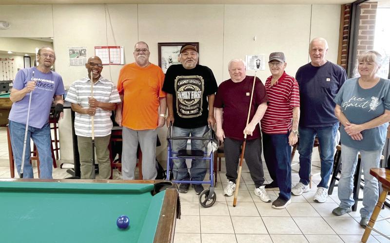 Members of the Shawnee Rec Center enjoy an afternoon game of pool. Looks like there may be some sharks in that water. Photo Provided