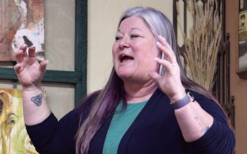 Tecumseh Chamber of Commerce Director Kim Elliott introduced guests at the Economic Development funding Workshop held at The Farmer's Daughter on Feb. 17. Julie Talton, Countywide &amp;amp; Sun